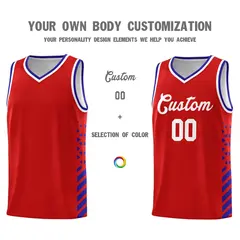 Red Royal Blue White Diamond Stripe Side Basketball Jersey 3