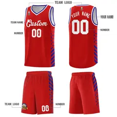 Red Royal Blue White Diamond Stripe Side Basketball Jersey 5