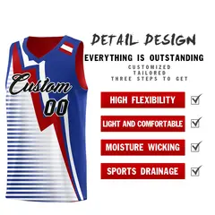 Red Royal Blue White Gradient Lightning Stripes Reversible Basketball Jersey 3