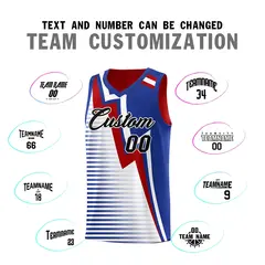 Red Royal Blue White Gradient Lightning Stripes Reversible Basketball Jersey 4