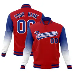 Red Royal Blue White Gradient Raglan Full-Snap Letterman Jacket