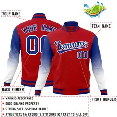 Red Royal Blue White Gradient Raglan Full-Snap Letterman Jacket 2