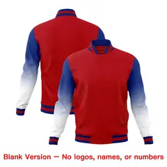 Red Royal Blue White Gradient Raglan Full-Snap Letterman Jacket 7
