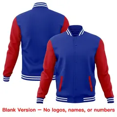 Red Royal Blue White Raglan Full-Snap Letterman Cotton Jacket 6