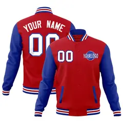 Red Royal Blue White Raglan Sleeve Cotton Letterman Jacket 1