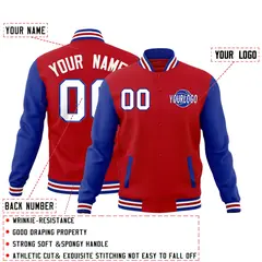 Red Royal Blue White Raglan Sleeve Cotton Letterman Jacket 2