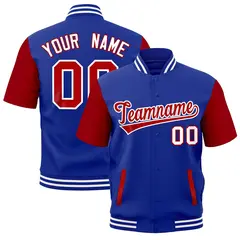 Red Royal Blue White Short Sleeve Full-Snap Varsity Jacket
