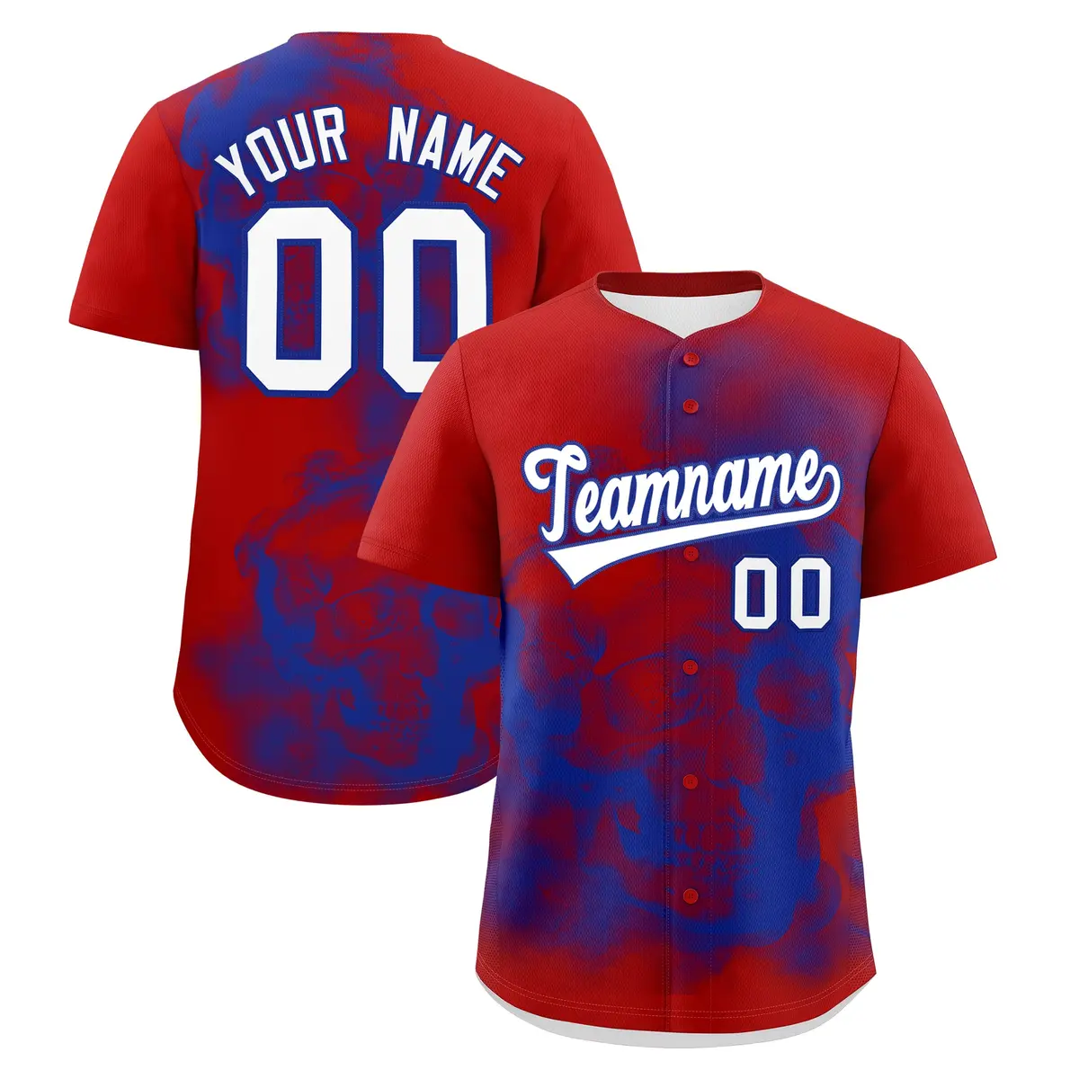 Red Royal Blue White Skeleton Graffiti Baseball Jersey