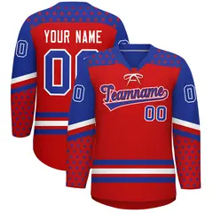Red Royal Blue White Star Series Lace-Up Neck Hockey Jersey 1