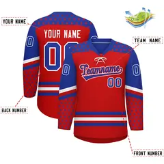 Red Royal Blue White Star Series Lace-Up Neck Hockey Jersey 2