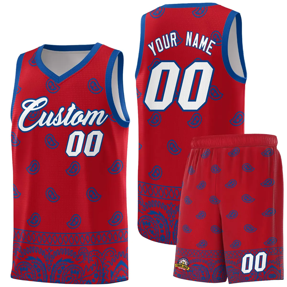 Red Royal Cashew Pattern Basketball Jersey