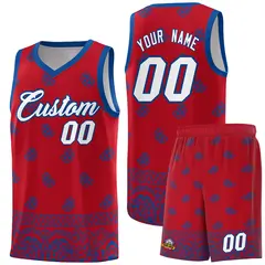 Red Royal Cashew Pattern Basketball Jersey 1