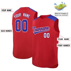 Red Royal Classic Authentic Sleeveless Baseball Jersey 2