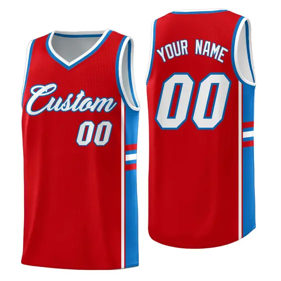 Red Royal Classic Color Block Varsity Basketball Jersey