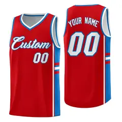 Red Royal Classic Color Block Varsity Basketball Jersey 1