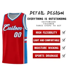 Red Royal Classic Color Block Varsity Basketball Jersey 2