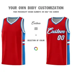 Red Royal Classic Color Block Varsity Basketball Jersey 3