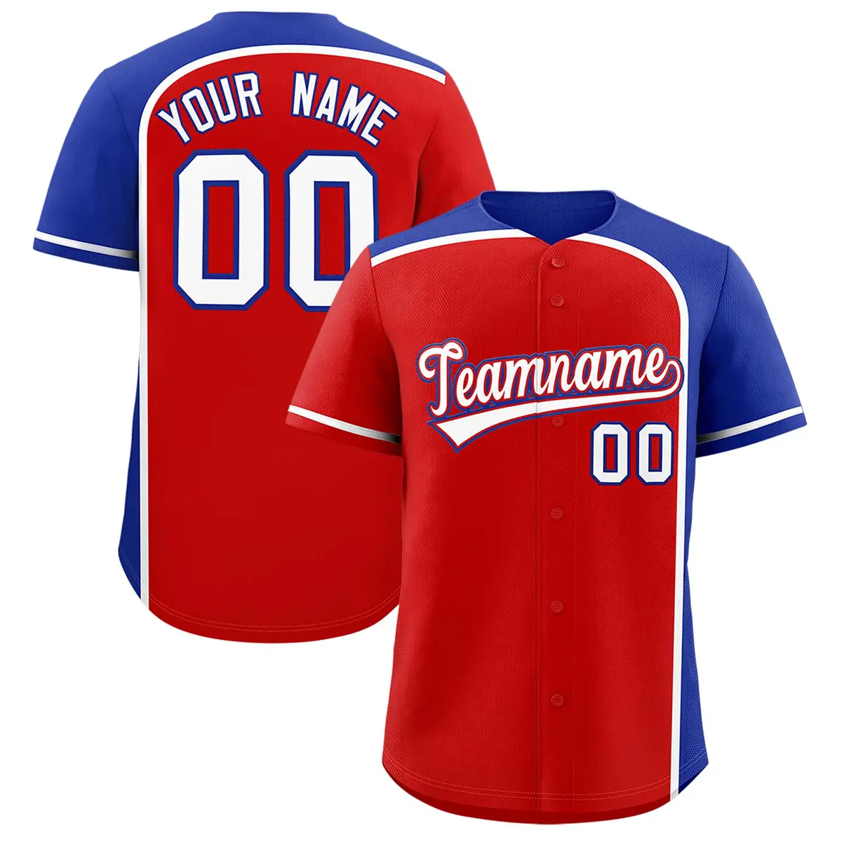Red Royal Color Block Authentic Baseball Jersey