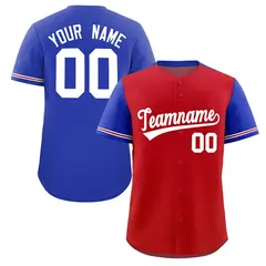 Red Royal Color Block Raglan Sleeves Baseball Jersey 1