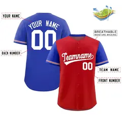 Red Royal Color Block Raglan Sleeves Baseball Jersey 2