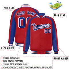 Red Royal Color Block Raglan Varsity Letterman Jacket 2