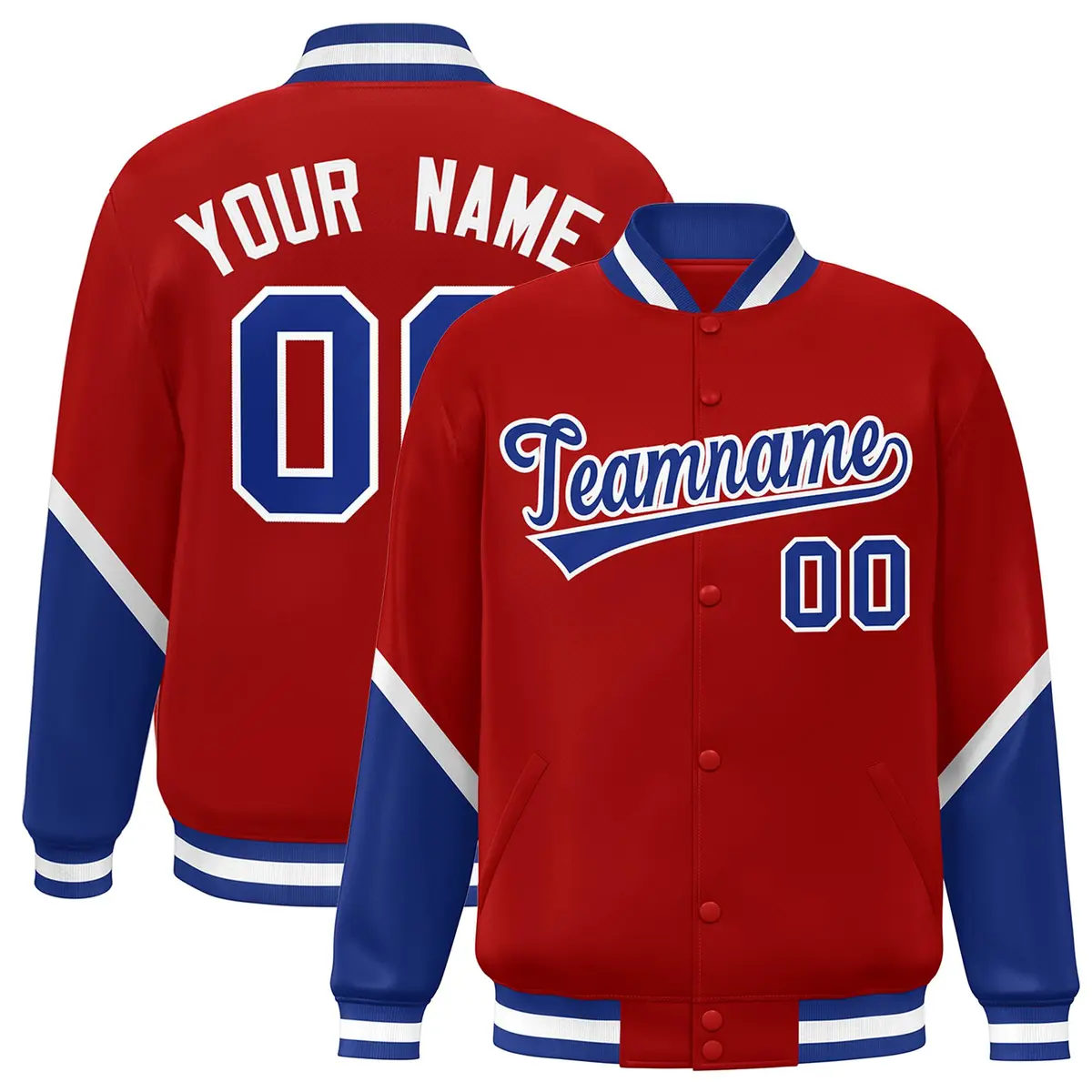 Red Royal Color Block Varsity Letterman Baseball Jacket