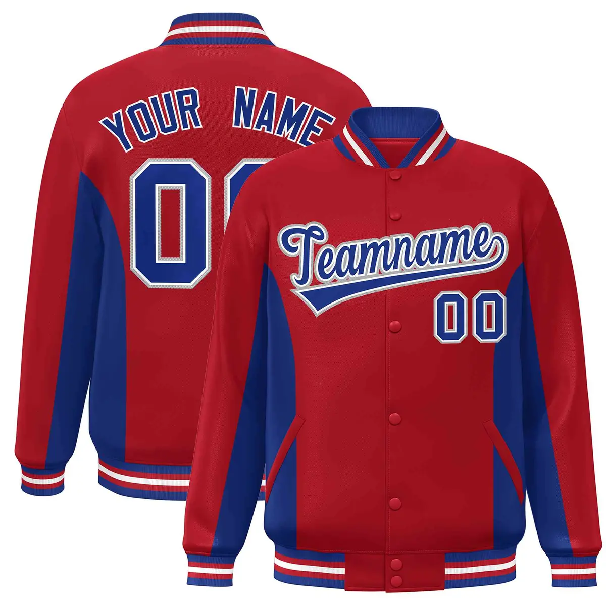 Red Royal Color Block Varsity Letterman Baseball Jacket
