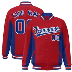 Red Royal Color Block Varsity Letterman Baseball Jacket 1