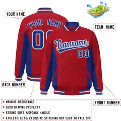 Red Royal Color Block Varsity Letterman Baseball Jacket 2