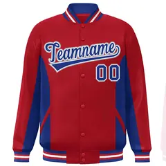 Red Royal Color Block Varsity Letterman Baseball Jacket 3