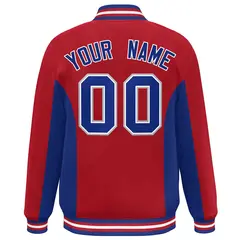 Red Royal Color Block Varsity Letterman Baseball Jacket 4