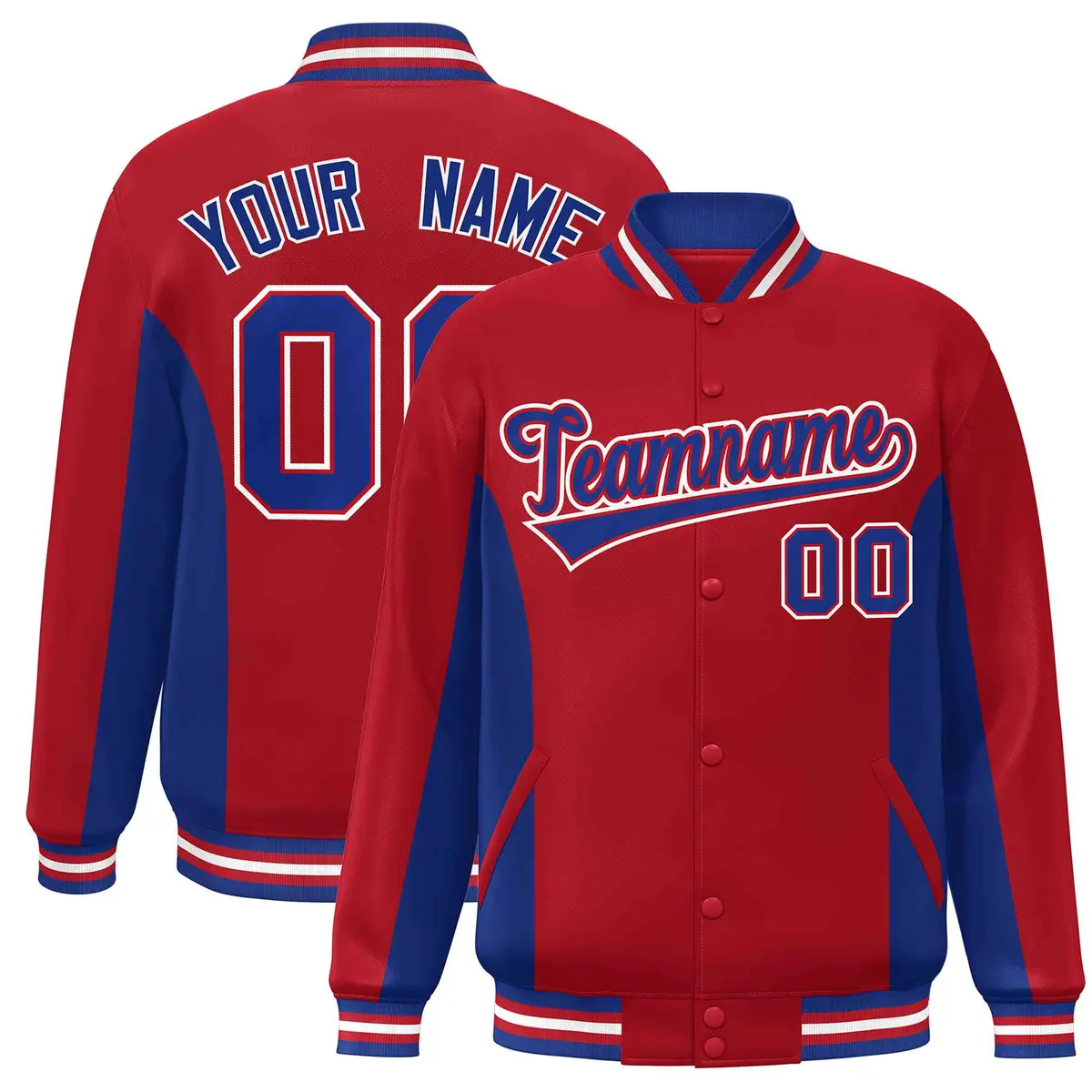 Red Royal Color Block Varsity Letterman Baseball Jacket
