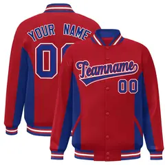 Red Royal Color Block Varsity Letterman Baseball Jacket 1