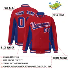 Red Royal Color Block Varsity Letterman Baseball Jacket 2