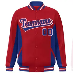 Red Royal Color Block Varsity Letterman Baseball Jacket 3