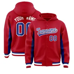 Red Royal Color Block Varsity Letterman Jacket Hoodie