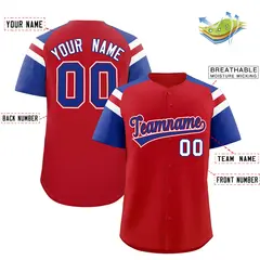 Red Royal Contrast Raglan Baseball Jersey 2