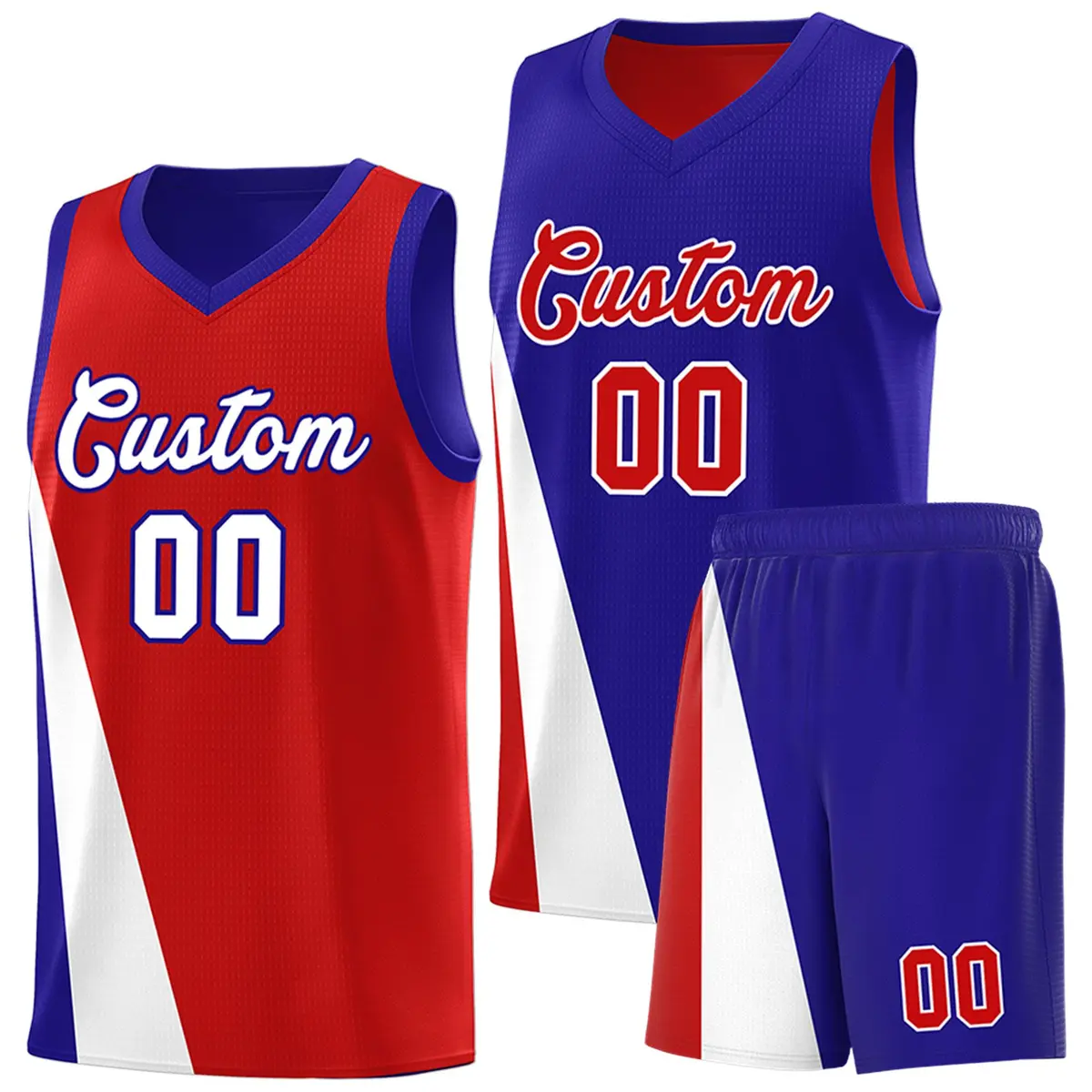 Red Royal Diagonal Two-Line Color Block Basketball Jersey