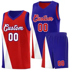 Red Royal Diagonal Two-Line Color Block Basketball Jersey