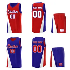 Red Royal Diagonal Two-Line Color Block Basketball Jersey 2