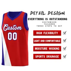 Red Royal Diagonal Two-Line Color Block Basketball Jersey 3