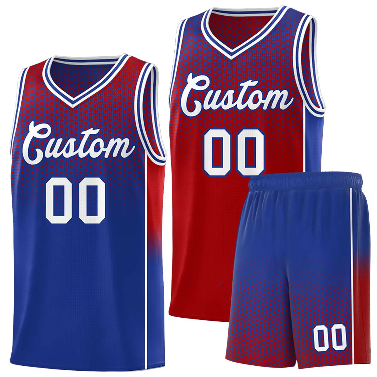 Red Royal Dot Pattern Reversible Gradient Basketball Jersey Kits