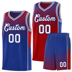 Red Royal Dot Pattern Reversible Gradient Basketball Jersey Kits 1