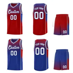 Red Royal Dot Pattern Reversible Gradient Basketball Jersey Kits 2