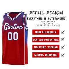 Red Royal Dot Pattern Reversible Gradient Basketball Jersey Kits 3