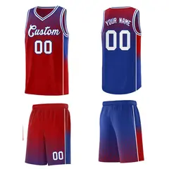 Red Royal Dot Pattern Reversible Gradient Basketball Jersey Kits 5