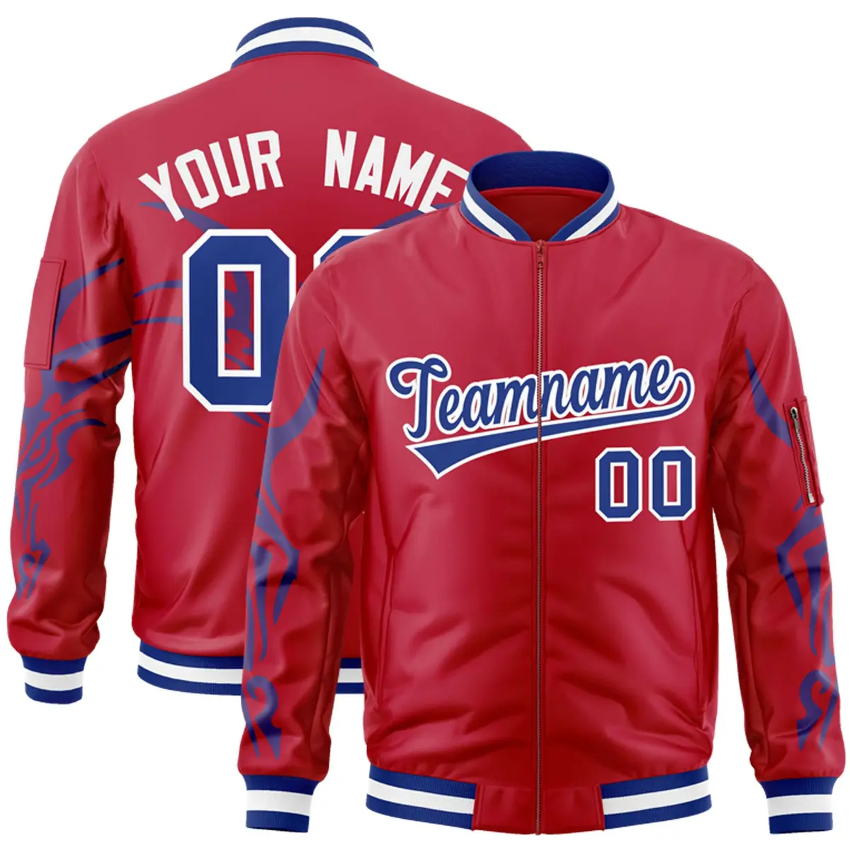 Red Royal Dragon Head Graffiti Letterman Bomber Jacket