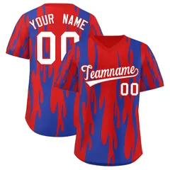 Red Royal Flame Pattern Authentic Pullover Baseball Jersey 1