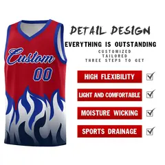 Red Royal Flame Pattern Sports Basketball Jersey 2