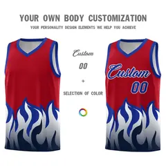 Red Royal Flame Pattern Sports Basketball Jersey 3